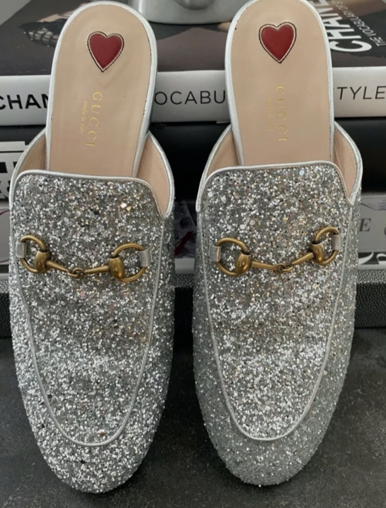 New in box Gucci Princetown Glitter Slipper Mules/
